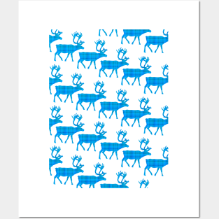 PATTERN Of Blue Plaid Reindeer Posters and Art